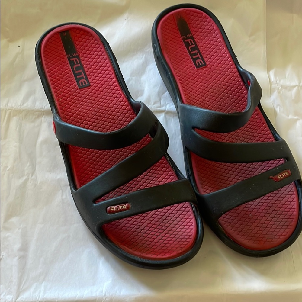 Women's Black and Red Sandals